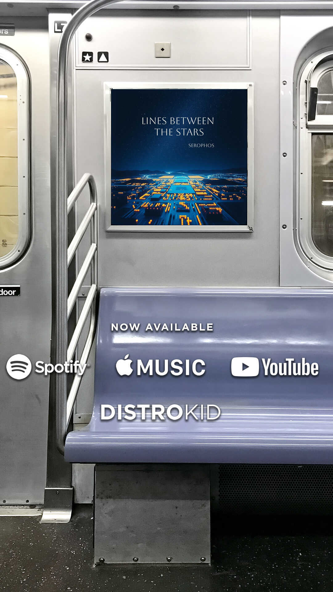 A Picture of an advertisment for the Single Lines between the stars in a train